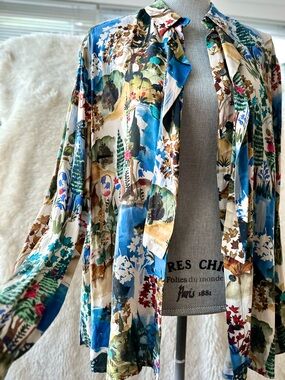 RIANI Scenic Nature Print Button Down Blouse Top - US 16 / DE 46 - 100% Viscose
